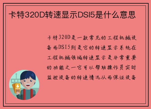 卡特320D转速显示DSI5是什么意思 卡特320D转速显示DSI5是什么意思