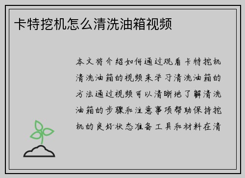 卡特挖机怎么清洗油箱视频 卡特挖机怎么清洗油箱视频