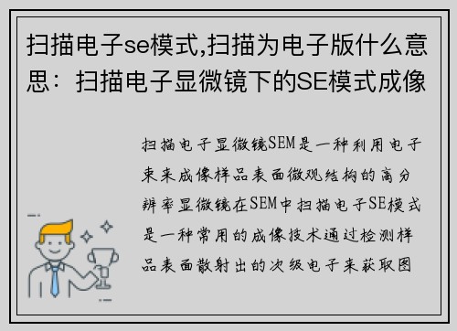 扫描电子se模式,扫描为电子版什么意思:扫描电子显微镜下的SE模式成像技术 扫描电子se模式,扫描为电子版什么意思:扫描电子显微镜下的SE模式成像技术